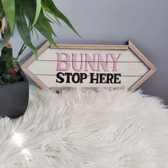 Ashland Bunny Stop Here Easter Spring Decor Plaque - Picture 1 of 4